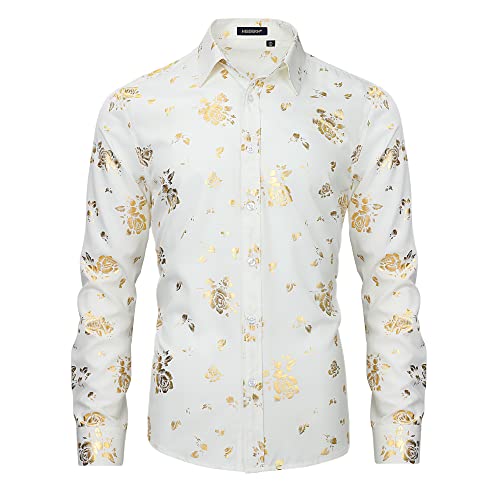 HISDERN Camicia da Uomo Casual Manica Lunga Camicie Elegante Regolare vestibilità Bottone Camicie Bianco XL