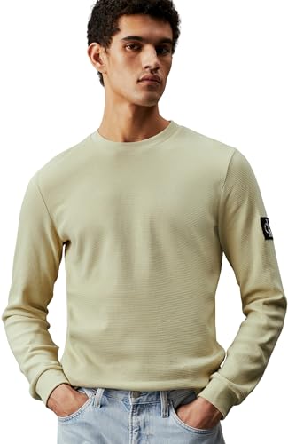 Calvin Klein Maglietta Maniche Lunghe Uomo Badge Waffle LS Tee Basic, Verde (Green Haze), XXL