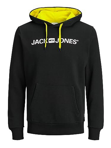 Jack & Jones Felpa con cappuccio da uomo, Nero (Safety Yellow/Reg Fit), XS