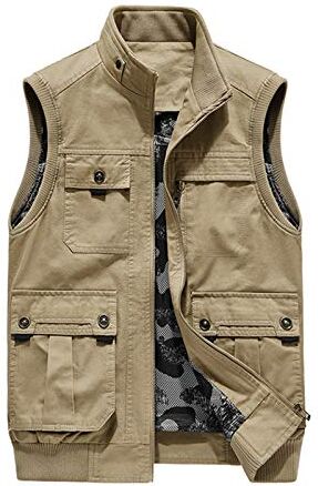 GAOHONGMEI Gilet multi-tasca da uomo Gilet Gilet All'aperto Casual Casual Gilet Gilet in cotone Fotografia Giacche da viaggio senza maniche Top dark khaki-2XL