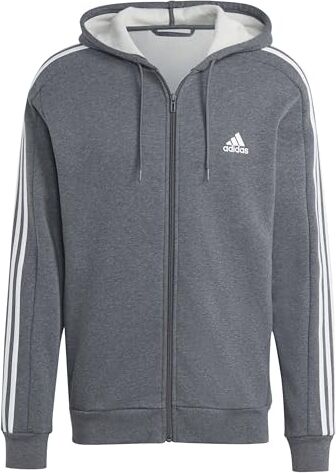 Adidas Essentials Fleece 3 Strisce Full-Zip Top con Cappuccio, Colore: Grigio Scuro, L Uomo