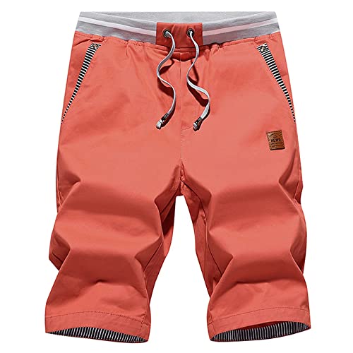 JustSun Pantaloncini Uomo Shorts Uomo Cotone Corti Pantaloncini Uomo con Tasche Pantaloncini Uomo Estivi Rosso XL