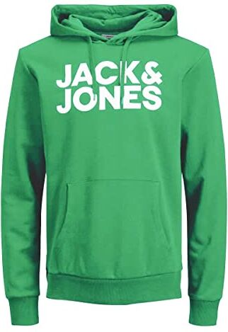 Jack & Jones Felpa con cappuccio da uomo con logo Corp, Islanda Green/Print White, M