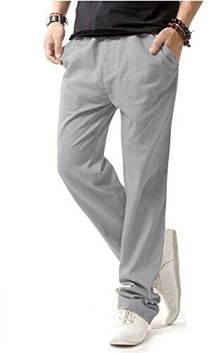 HOEREV Pantaloni Casual da Uomo in Lino,Grigio,XX-Large