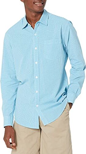 Amazon Essentials Camicia Casual in Popeline a Maniche Lunghe vestibilità Regular Uomo, Blu Acqua Percalle, XS