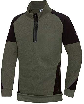 BP Uomo Stretch Manica Lunga Collo Alto Zip 60% Cotone/40% Poliestere Oliva/Nero 3XL