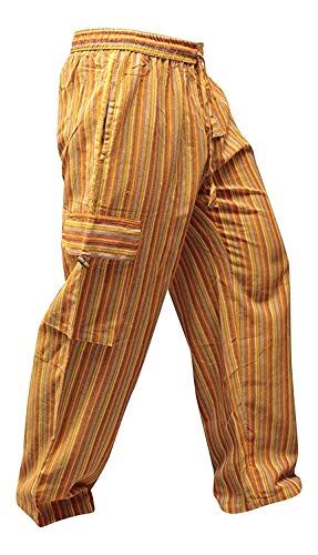 SHOPOHOLIC FASHION , pantaloni unisex in stile hippy, a righe, gamba larga, con tasche laterali Orange Mix Large