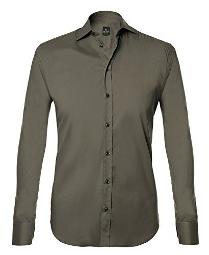 Tina Ferrà Camicia Uomo Elegante, vestibilità Regular, Camicie da Uomo in Cotone Manica Lunga, Sottogiacca Uomo, Sartoria Napoletana 100% Made in Italy (Verde Militare 48)