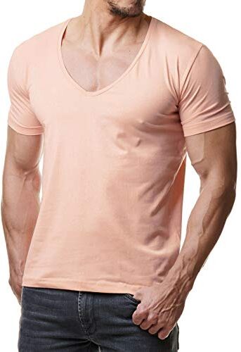 Re Rock Young & Rich Maglietta da uomo, 12 colori, scollo a V, slim fit, tinta unita, con scollo a V, taglie dalla S alla 3XL Colore: rosa. M