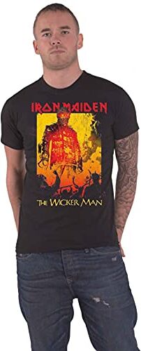 Iron Maiden T Shirt The Wicker Man Fire Band Logo Nuovo Ufficiale Uomo Nero Size M