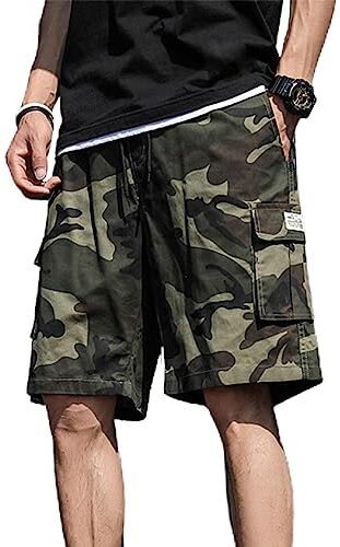 puzzlegame Pantaloncini cargo da uomo,Pantaloncini sotto il ginocchio casual estivi   Pantaloncini mimetici o solidi all'aperto con tasche per uomo da spiaggia