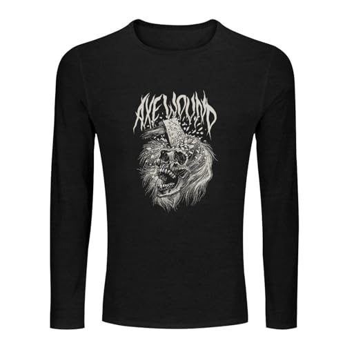 MIJUE Axewound Skull Slim Fit Men's 100% Cotton Tee Crewneck Unisex Long Sleeve T-Shirt Black XXXL