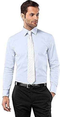 Vincenzo Boretti Camicia Uomo Eleganti, Taglio Aderente/Slim-Fit, Collo Classico, Manica Lunga, in Tinta Unita Non Stiro/Non-Iron Azzurro 41-42