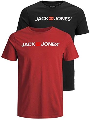 Jack & Jones Maglietta da Uomo con Logo JJECORP, 2 Pezzi Confezione da 2 Pezzi Multicolore (Rio Red/Black). M