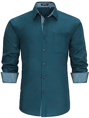 HISDERN Camicia Maniche Lunghe Uomo Slim Fit Casual Camicie Regolare Shirt Formale Camicia Blu Alzavola 4XL