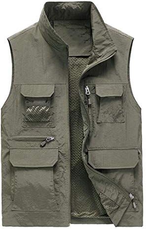 GAOHONGMEI Gilet multi-tasca da uomo Gilet esterno Casual Casual Mesh Gilet Gilet Gilet Gilet Fotografia Giacche da viaggio senza maniche khaki-5XL