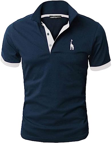GNRSPTY Polo da Uomo Manica Corta Ricami Fulvi Casual Chic Poloshirt Camicia T-Shirt Estate,Marine03,XL