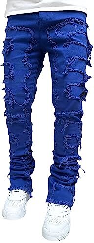 Geagodelia Jeans da Uomo Strappati Slim Fit Pantaloni in Denim Casual Hip-Hop per Uomo Ragazzo S-XXL Regalo (Blu, L)