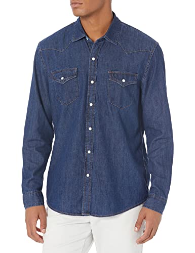 Amazon Essentials Camicia in Denim a Maniche Lunghe Regular Fit Uomo, Blu, M