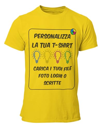 bubbleshirt T-Shirt Personalizzata Uomo Maglietta Personalizzabile Personalizza la Tua t-Shirt con Foto, Logo Scritte e/o Testo Manica Corta Gialla Taglia XXL