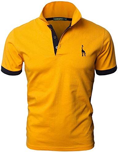 GNRSPTY Polo da Uomo Manica Corta Ricami Fulvi Casual Chic Poloshirt Camicia T-Shirt Estate,Giallo,3XL