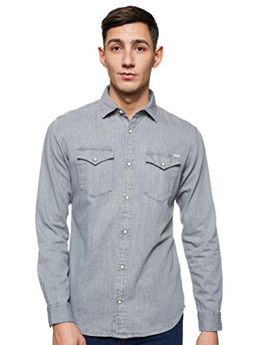 Jack & Jones S JJESHERIDAN Shirt L/S Camicia in Jeans, Grigio (Light Grey Denim Fit:Slim), Small Uomo