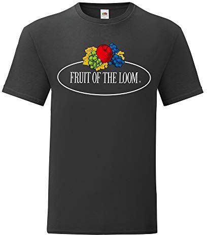 Fruit of the Loom Maglietta iconica 150 con logo vintage sul petto, Nero , m