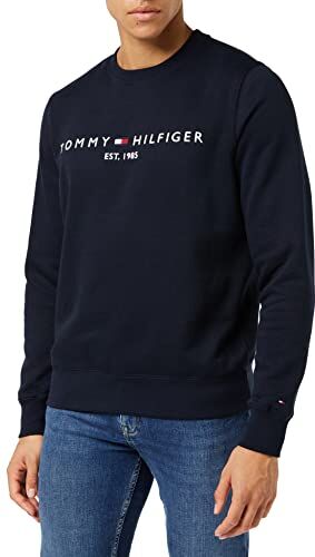 Tommy Hilfiger Felpa Uomo Tommy Logo senza Cappuccio, Blu (Desert Sky), XS