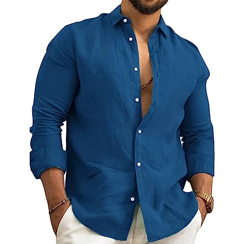 Puimentiua Camicia Lino Uomo Elegante Camicia Estiva Maniche Lunghe Camicia Coreana Uomo Tinta Unita Vacanze Beach