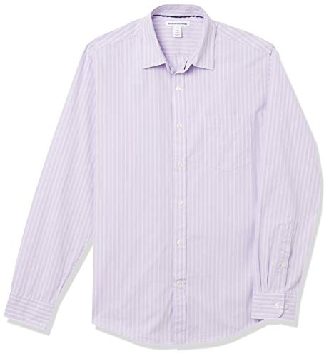 Amazon Essentials Camicia Casual in Popeline a Maniche Lunghe vestibilità Regular Uomo, Lavanda Bianco Righe Doppie, L