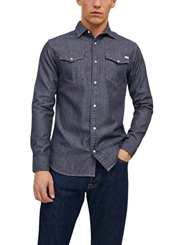 Jack & Jones Jjesheridan Shirt L/S Noos Camicia, Blu (Dark Denim), L Uomo
