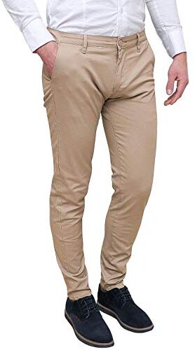 Evoga Pantaloni Uomo Class Slim Fit Casual in Cotone (44, Beige)