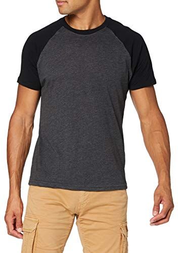 Build Your Brand Raglan Contrast Tee, Maglietta Uomo, Grigio (Carbone Heather/Nero), XL