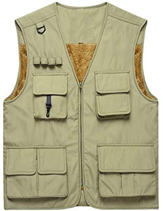 GAOHONGMEI Gilet Multi-tascabili Da Uomo Plus Cashmere Gilet Gilet Cottone Scaldatore Per Il Corpo Outdoor Giacche Leggero Escursionismo Cappotti Senza Maniche Outwear khaki-L