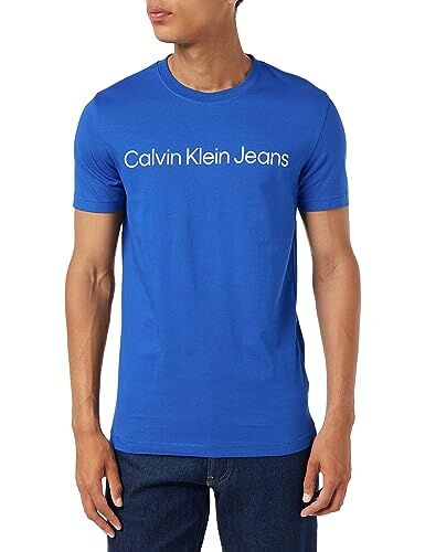 Calvin Klein INSTITUTIONAL Logo Slim Tee  Magliette a Maniche Corte, Blu (Kettle Blue/Bright White), XXS Uomo