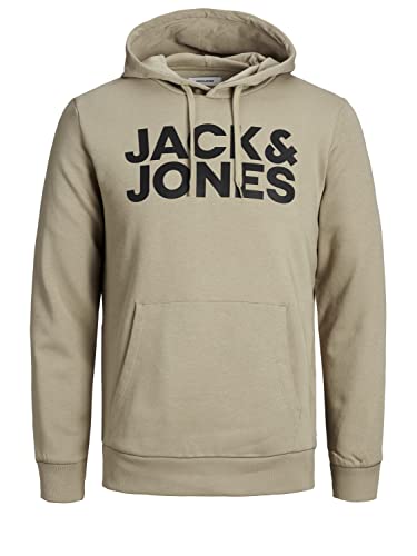 Jack & Jones Felpa con cappuccio da uomo con logo Corp, Crockery/stampa nera, L