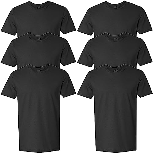 Fruit of the Loom Stay Tucked Crew Maglietta T-Shirt, Regular-Confezione da 6 Nero, S Uomo