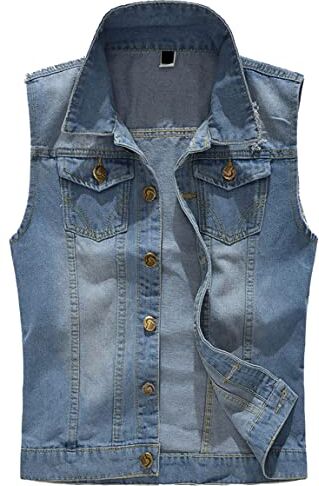 Kelmon Giacca Denim Uomo Gilet per Vintage Strappato Gilet di Jeans da Uomo Senza Maniche Giacca Jeans Capispalla