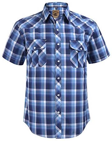 Coevals Club Camicia Uomo Maniche Corte Casual Trama Western Regular Fit Shirts Business Bottoni Camicia(Plaid Blu #36 S)