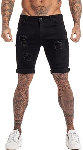 GINGTTO Uomo Denim Jeans Shorts Casual Slim Fi Pantaloncini Men's Corti Denim Moda Elasticizzati Nero 34