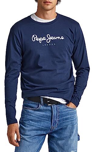 Pepe Jeans Eggo Maglietta a Maniche Lunghe Slim Fit da Uomo, Blu (Navy), XL