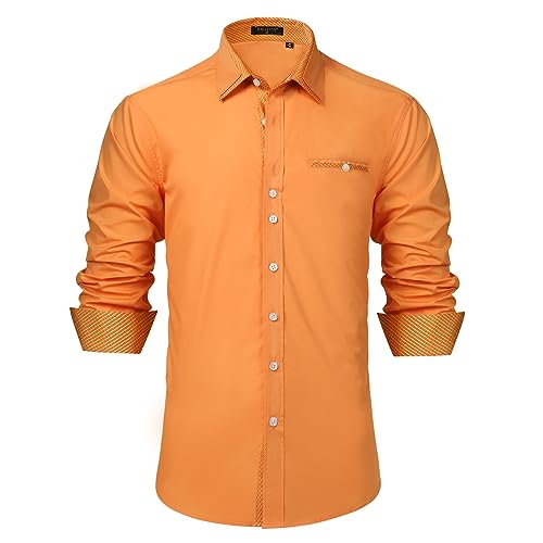 Enlision Camicia Uomo Manica Lunga Camicie Casual Shirt Camicie Slim Fit Camicia Arancione XXL