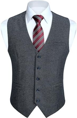 HISDERN Gilet da Uomo Elegante Blu Navy Tinta Unita Classico Panciotto Uomo in Cotone Casual Formale Senza Maniche con Tasche da Cerimonia 3XL