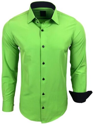 Subliminal Mode Stiratura Facile Camicia Uomo Colletto Bicolore Tinta Unita Maniche Lunghe Slim Business Idea Regalo, Natale, San Valentino RN44, verde, L