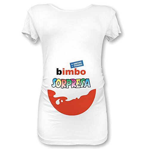 Babloo T Shirt Maglia Premaman Bimbo Sorpresa (XL Manica Corta, Bianca Maschietto)