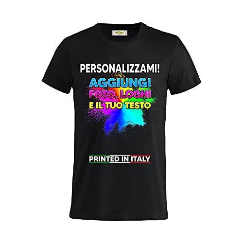 LaBens T-Shirt Personalizzata Unisex Maglietta Personalizzabile con Stampa Digitale Fronte Retro 100% Cotone Nera