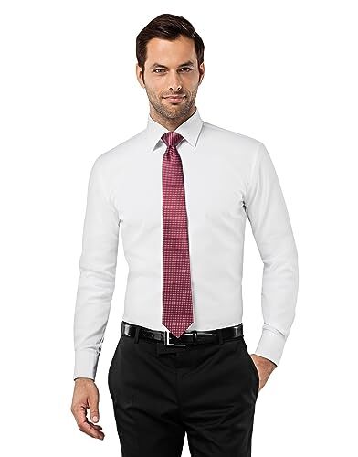 Vincenzo Boretti Camicia Uomo Eleganti, Taglio Aderente/Slim-Fit, Collo Classico, Manica Lunga, in Tinta Unita Non Stiro/Non-Iron Bianco 39-40