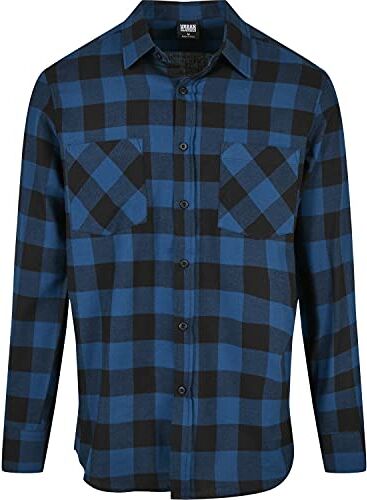 Urban Classics Camicia in Flanella a Maniche Lunghe da Uomo, Camicia Casual Lunga con Bottoni per Uomo, Vestibilità Regolare, Cotone Flanella, Colore: Nero/Blu, Taglia: XXL