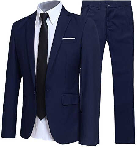 Allthemen Abiti da Uomo 2 Pezzi Suit Slim Fit Wedding Dinner Tuxedo Abiti per Uomo Business Casual Giacca e Pantaloni 10 Colori Disponibili Blu Navy XS