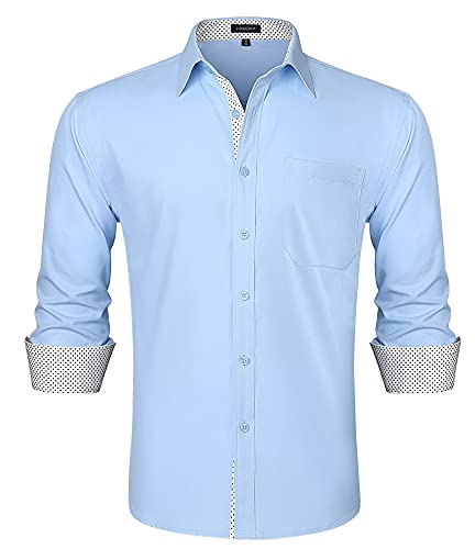 HISDERN Camicia Uomo Elegante Azzurra Regular Fit Manica Lunga Camicie Casual Formale Classiche da Uomo Cerimonia Business,Azzurro,XL
